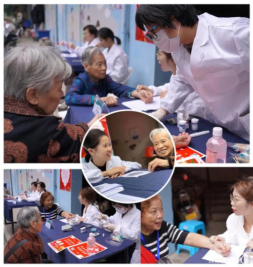 刘洁为首的专业中医师,营养师团队在场外为老人提供免费健康咨询服务