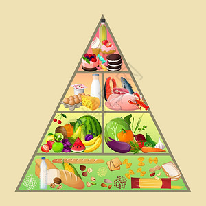 食物金字塔健康饮食信息图健康生活方式的建议产品的图标矢量插图